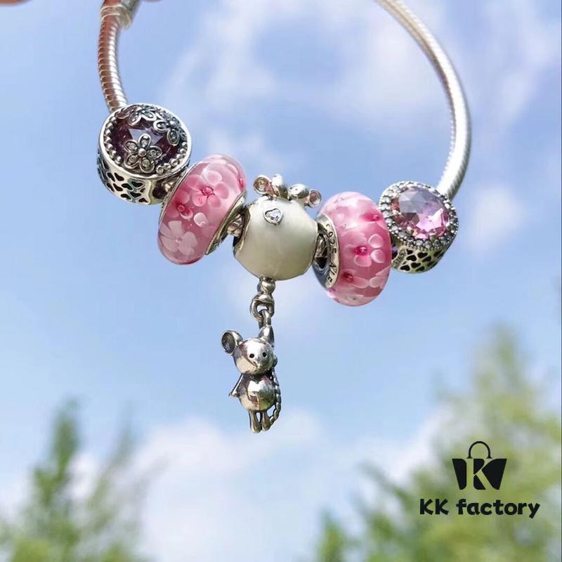 692fe47e99f2d84055c8c0a0 Pandora Peach Blossom Confession Balloon New Arrival! Pink Peach Blossom Glass Beads, Sparkling Cat's Eye Beads, Cherry Blossom and Daisy Design with Mickey Mouse Confession Balloon Pendant, S925 Silver Jewelry Set