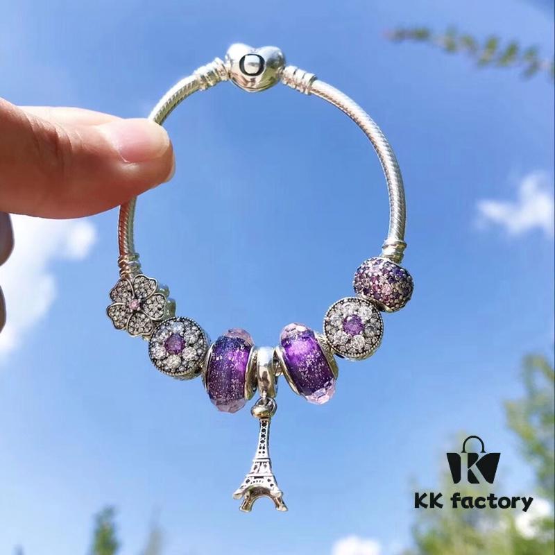 692fe49899f2d84055c8c0dc Pandora Romantic Purple Eiffel Tower Tower 🗼 New Arrival! Made with counter-grade materials, perfectly crafted at a 1:1 ratio, quality comparable to official store products! Features purple faceted glass beads, purple sparkling forget-me-not stones, fully diamond-paved five-petal flower beads, rose-purple sparkling diamond beads, paired with the iconic Eiffel Tower 🗼 pendant. Comes with S925 silver and original boutique packaging!