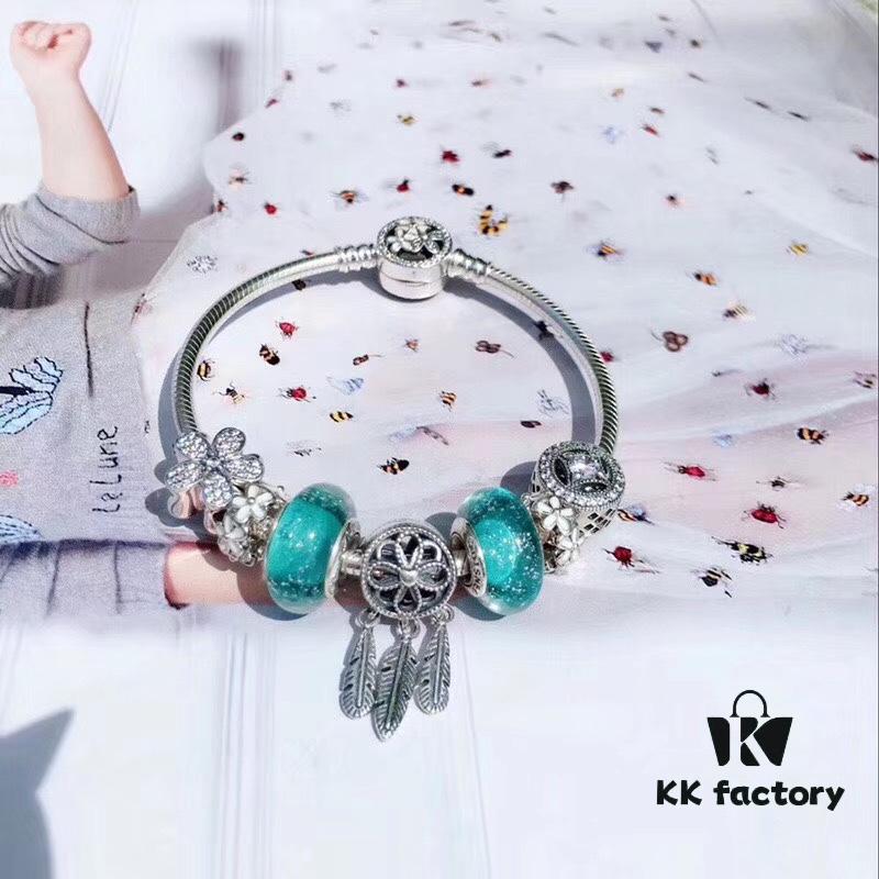 692fe4af99f2d84055c8c108 Pandora Night Glow Mint Dreamcatcher New Arrival! Crafted with authentic boutique materials, perfectly replicated to match retail quality. Features glow-in-the-dark mint glass beads, fully diamond-paved daisy flower spacers, lucky coin charm, daisy enamel separators, paired with a meaningful dreamcatcher pendant. Made in S925 silver and comes with official boutique packaging!