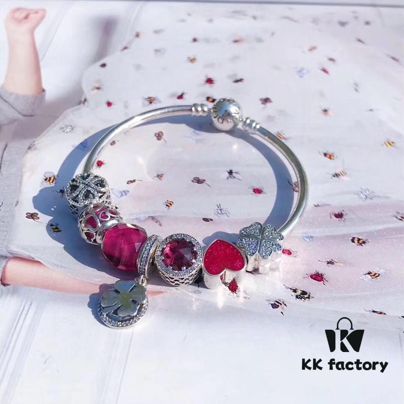 692fe4ba99f2d84055c8c124 Pandora Enamel Clover Passionate Rose Red New Arrival! High-Quality Replica with Original Materials, Full Diamond-Paved Hollow Clover Pendant with Rose Red Heart Faceted Glass and Sparkling Cat's Eye, Double-Layer Clover Charm with S925 Silver and Authentic Packaging
