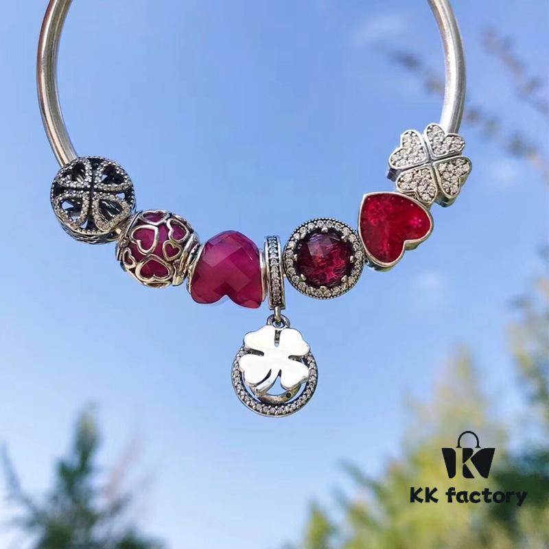 692fe4bb99f2d84055c8c125 Pandora Enamel Clover Passionate Rose Red New Arrival! High-Quality Replica with Original Materials, Full Diamond-Paved Hollow Clover Pendant with Rose Red Heart Faceted Glass and Sparkling Cat's Eye, Double-Layer Clover Charm with S925 Silver and Authentic Packaging