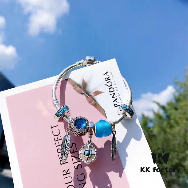 692fe4bc99f2d84055c8c128 Pandora Ocean Blue Northern Star New Arrival! Marine Blue Glass, Sparkling Cat Eye Stone, Feather Wing Pendant, Fully Diamond-Encrusted Blue Heart Spacer, Paired with the Guardian Northern Star Charm – A Lifetime of Devotion Just for You