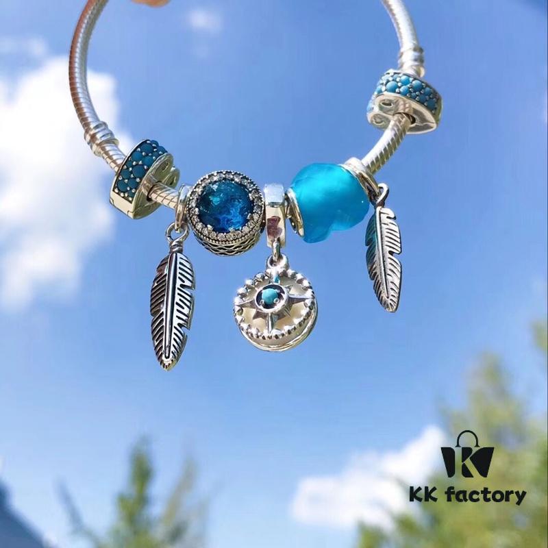 692fe4bc99f2d84055c8c12a Pandora Ocean Blue Northern Star New Arrival! Marine Blue Glass, Sparkling Cat Eye Stone, Feather Wing Pendant, Fully Diamond-Encrusted Blue Heart Spacer, Paired with the Guardian Northern Star Charm – A Lifetime of Devotion Just for You