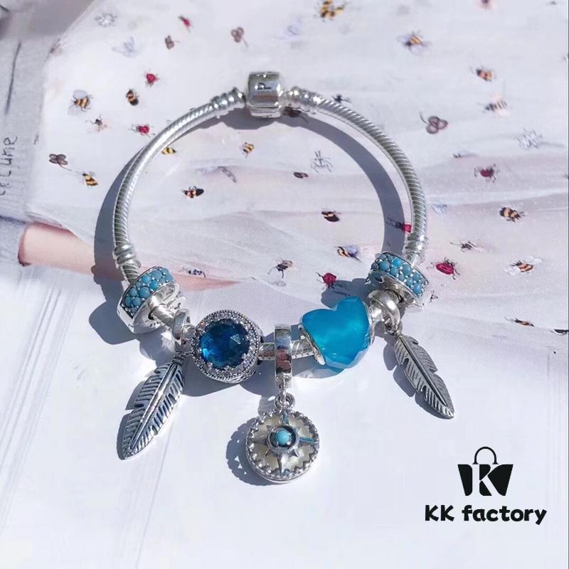 692fe4bd99f2d84055c8c12c Pandora Ocean Blue Northern Star New Arrival! Marine Blue Glass, Sparkling Cat Eye Stone, Feather Wing Pendant, Fully Diamond-Encrusted Blue Heart Spacer, Paired with the Guardian Northern Star Charm – A Lifetime of Devotion Just for You