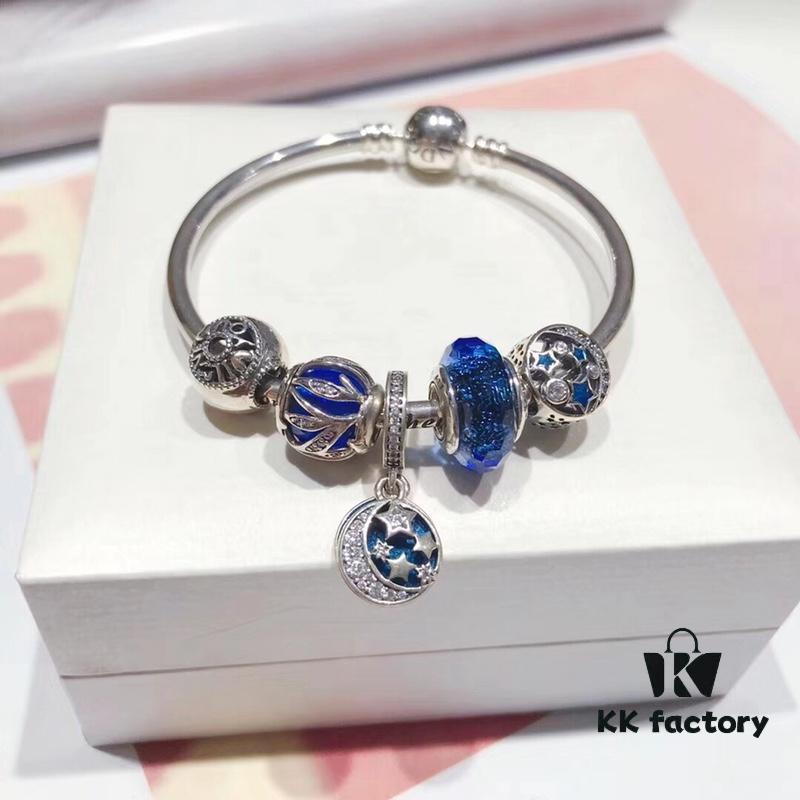 692fe4c899f2d84055c8c146 Pandora Pandora Blue Star and Moon New Arrival! Highest Quality on Market, Supports Counter Cleaning! Made with Counter Materials, Perfect 1:1 Craftsmanship! Thai Imported Original Silver Wire with Blue Glass, Hollow Star and Moon Bead, I Love You Round Bead, Blue Luster Bead, Deep Star and Moon Pendant. S925 Silver with Official Packaging!