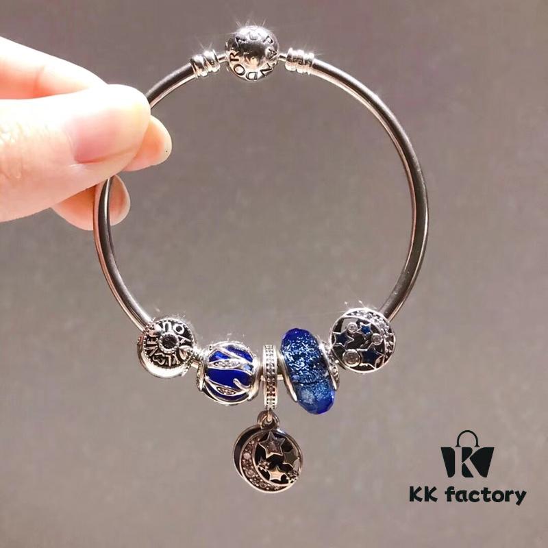 692fe4ca99f2d84055c8c149 Pandora Pandora Blue Star and Moon New Arrival! Highest Quality on Market, Supports Counter Cleaning! Made with Counter Materials, Perfect 1:1 Craftsmanship! Thai Imported Original Silver Wire with Blue Glass, Hollow Star and Moon Bead, I Love You Round Bead, Blue Luster Bead, Deep Star and Moon Pendant. S925 Silver with Official Packaging!
