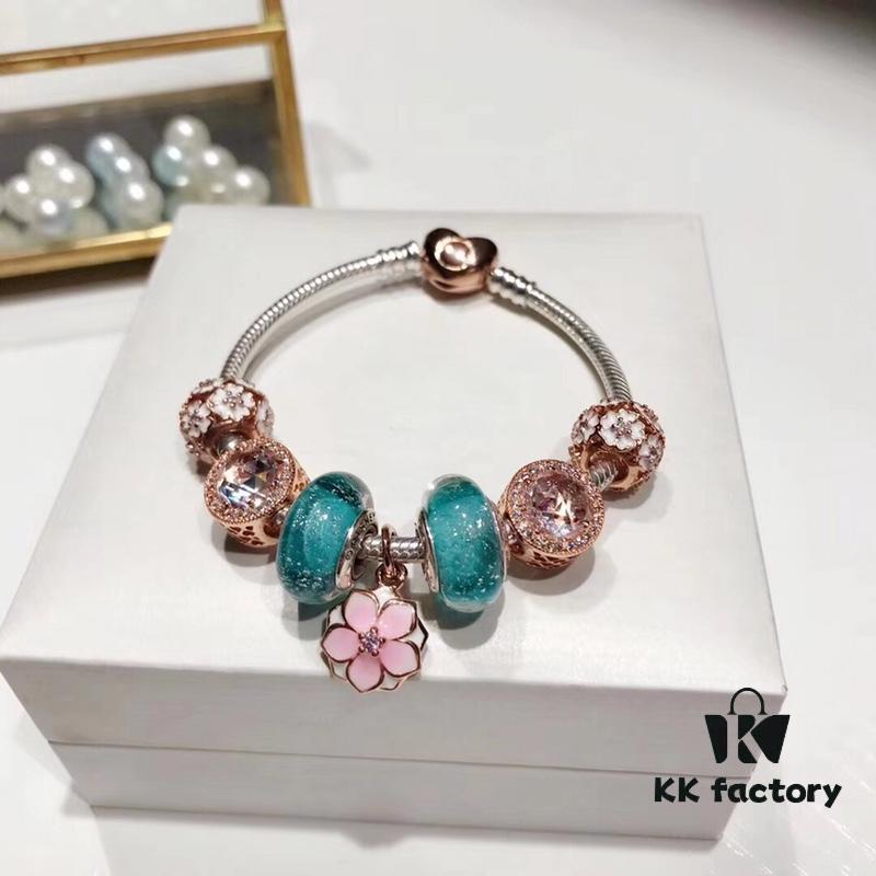 692fe4d199f2d84055c8c15c Pandora Night Glow Mint Rose Peach Blossom New Arrival! Crafted with authentic boutique materials, perfectly replicating the original quality. Features night glow mint glass beads, rose-shaped sparkling crystal white cat's eye bead, rose daisy charm, paired with a rose peach blossom pendant. Made in S925 silver and comes with official boutique packaging!