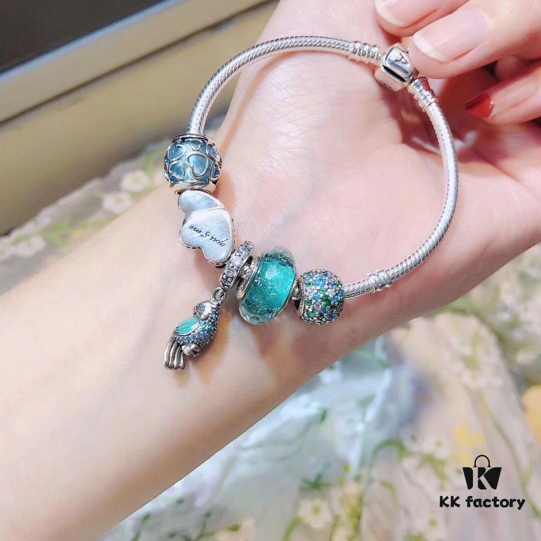 692fe4de99f2d84055c8c178 Pandora Mint Parrot New Arrival! Mint Glass with Silver Wire Facet, Double Heart for Valentine's Day, Green Sparkling Bead, Blue Twisted Love, Parrot Pendant