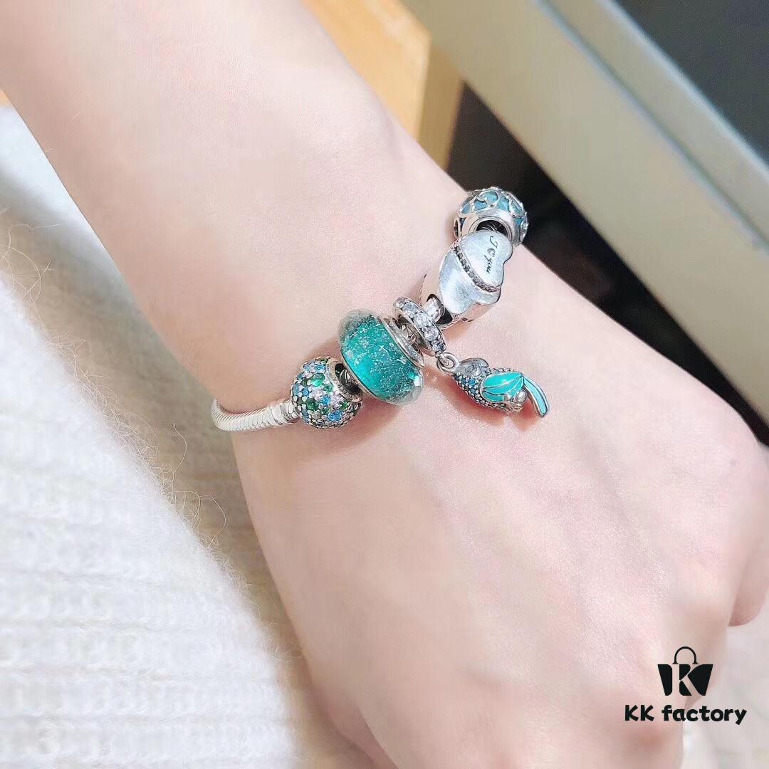 692fe4df99f2d84055c8c17d Pandora Mint Parrot New Arrival! Mint Glass with Silver Wire Facet, Double Heart for Valentine's Day, Green Sparkling Bead, Blue Twisted Love, Parrot Pendant