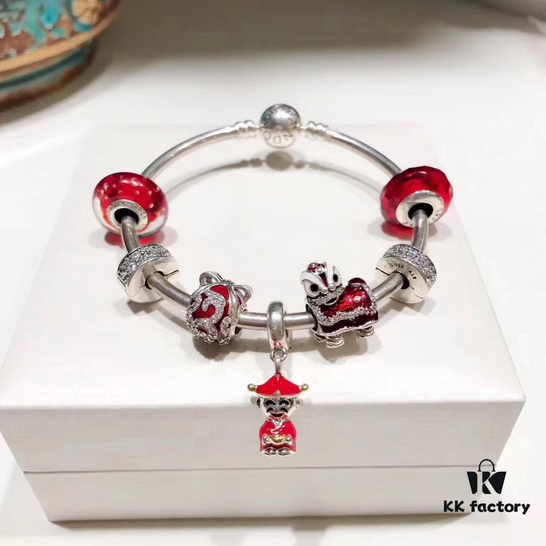 692fe50099f2d84055c8c1b4 Pandora New Year Red Collection! Faceted Red Glass with White Sparkling Clasp, Cute Little Lion and 14K Gold Plated Fortune God Pendant in Mixed Materials, S925 Silver Custom Crafted to Match Boutique Quality