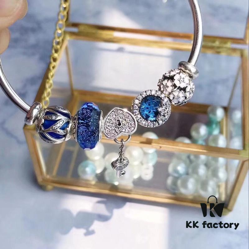 692fe50f99f2d84055c8c1cd Pandora Pandora Shiny Blue Key 🔑 New Arrival! Imported Thai Shiny Blue Silver Wire Faceted Glass, Sparkling ✨ Snowflake ❄️, Brilliant Blue Luster, Elegant White Cherry Blossom 🌸 Openwork Bead, Sparkling Diamond Key 🔑, Supports Official Counter Cleaning, S925 Silver with Official Packaging! 🍃🌺