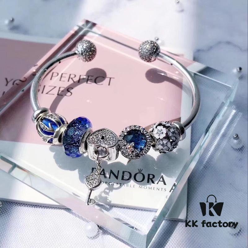 692fe50f99f2d84055c8c1ce Pandora Pandora Shiny Blue Key 🔑 New Arrival! Imported Thai Shiny Blue Silver Wire Faceted Glass, Sparkling ✨ Snowflake ❄️, Brilliant Blue Luster, Elegant White Cherry Blossom 🌸 Openwork Bead, Sparkling Diamond Key 🔑, Supports Official Counter Cleaning, S925 Silver with Official Packaging! 🍃🌺