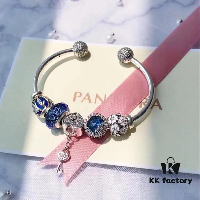 692fe50f99f2d84055c8c1d1 Pandora Pandora Shiny Blue Key 🔑 New Arrival! Imported Thai Shiny Blue Silver Wire Faceted Glass, Sparkling ✨ Snowflake ❄️, Brilliant Blue Luster, Elegant White Cherry Blossom 🌸 Openwork Bead, Sparkling Diamond Key 🔑, Supports Official Counter Cleaning, S925 Silver with Official Packaging! 🍃🌺