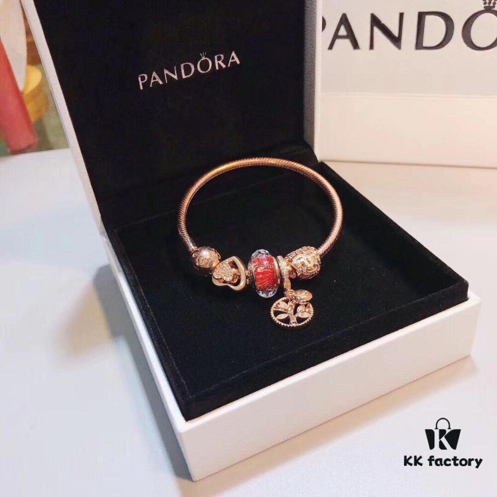 692fe57a99f2d84055c8c293 Pandora Thailand Imported Genuine Red Rose Olive Tree Pendant - ZP Material, Gold-Plated Murano Glass with Hollow Heart Design