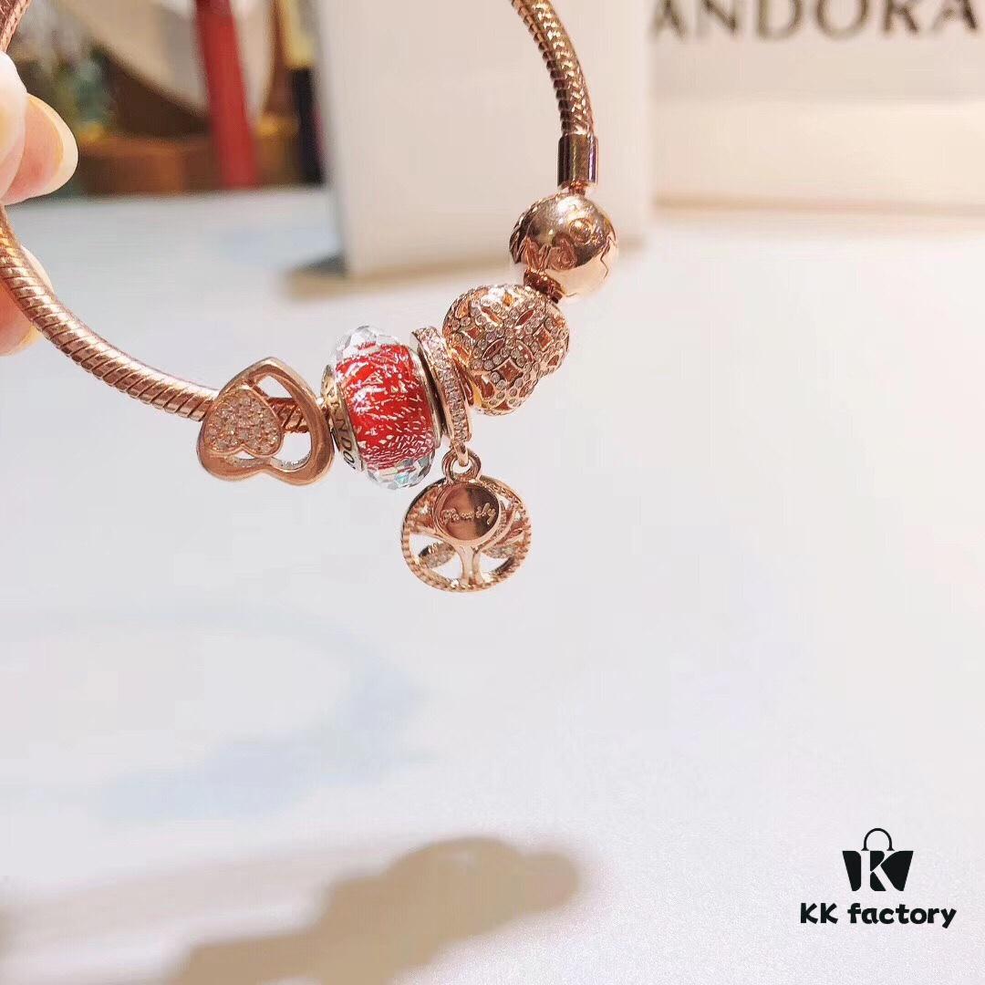 692fe57b99f2d84055c8c296 Pandora Thailand Imported Genuine Red Rose Olive Tree Pendant - ZP Material, Gold-Plated Murano Glass with Hollow Heart Design