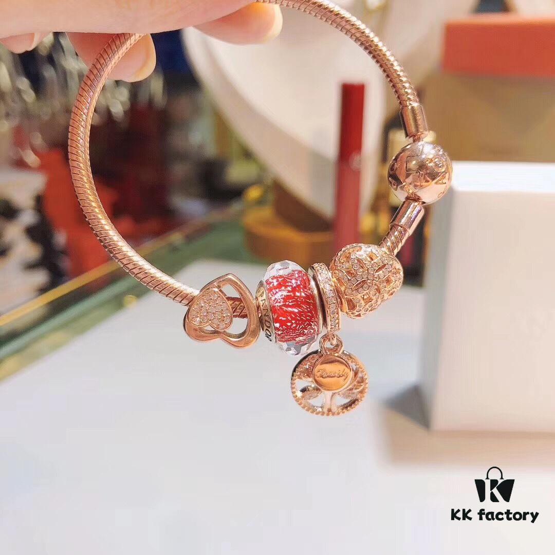 692fe57c99f2d84055c8c297 Pandora Thailand Imported Genuine Red Rose Olive Tree Pendant - ZP Material, Gold-Plated Murano Glass with Hollow Heart Design