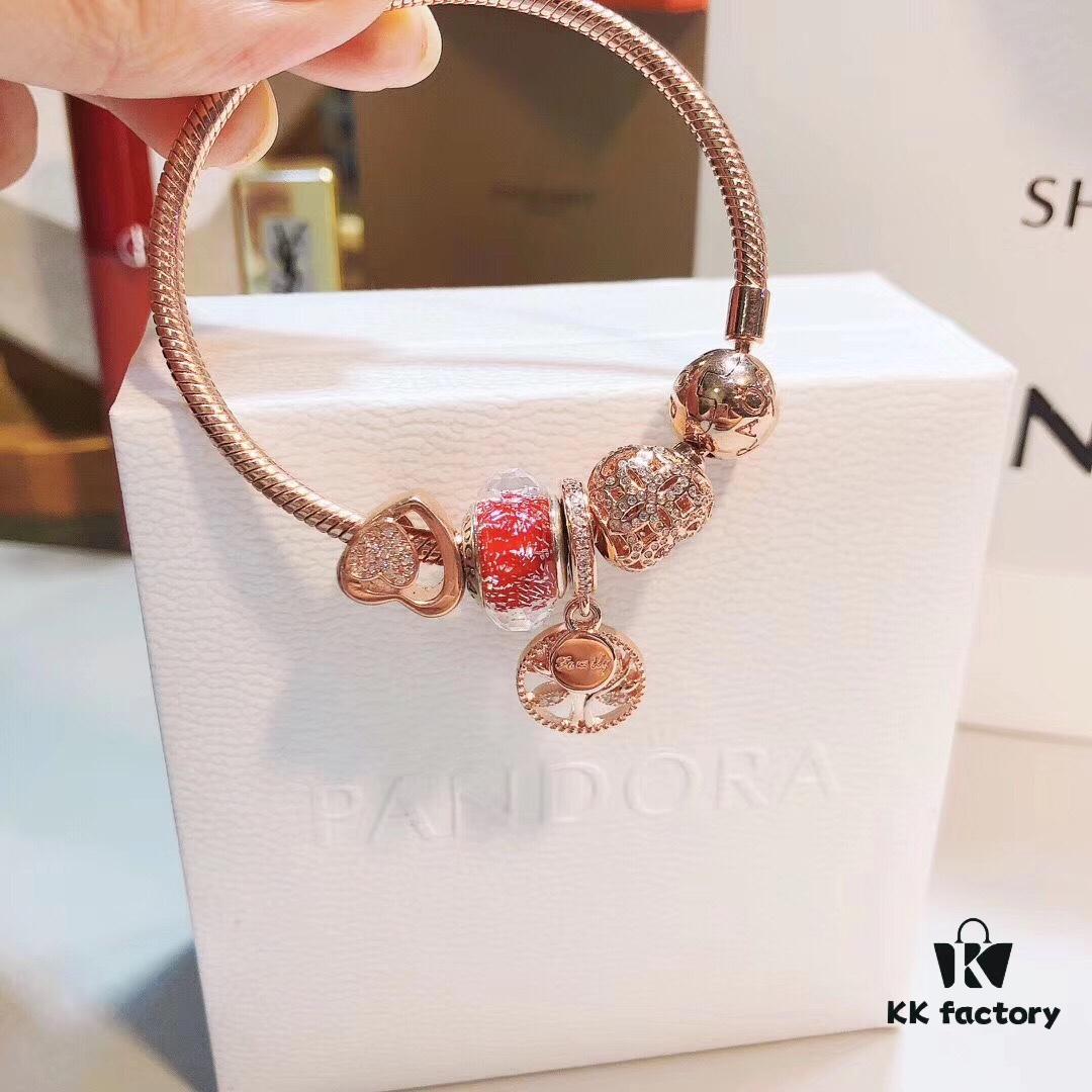 692fe57d99f2d84055c8c298 Pandora Thailand Imported Genuine Red Rose Olive Tree Pendant - ZP Material, Gold-Plated Murano Glass with Hollow Heart Design