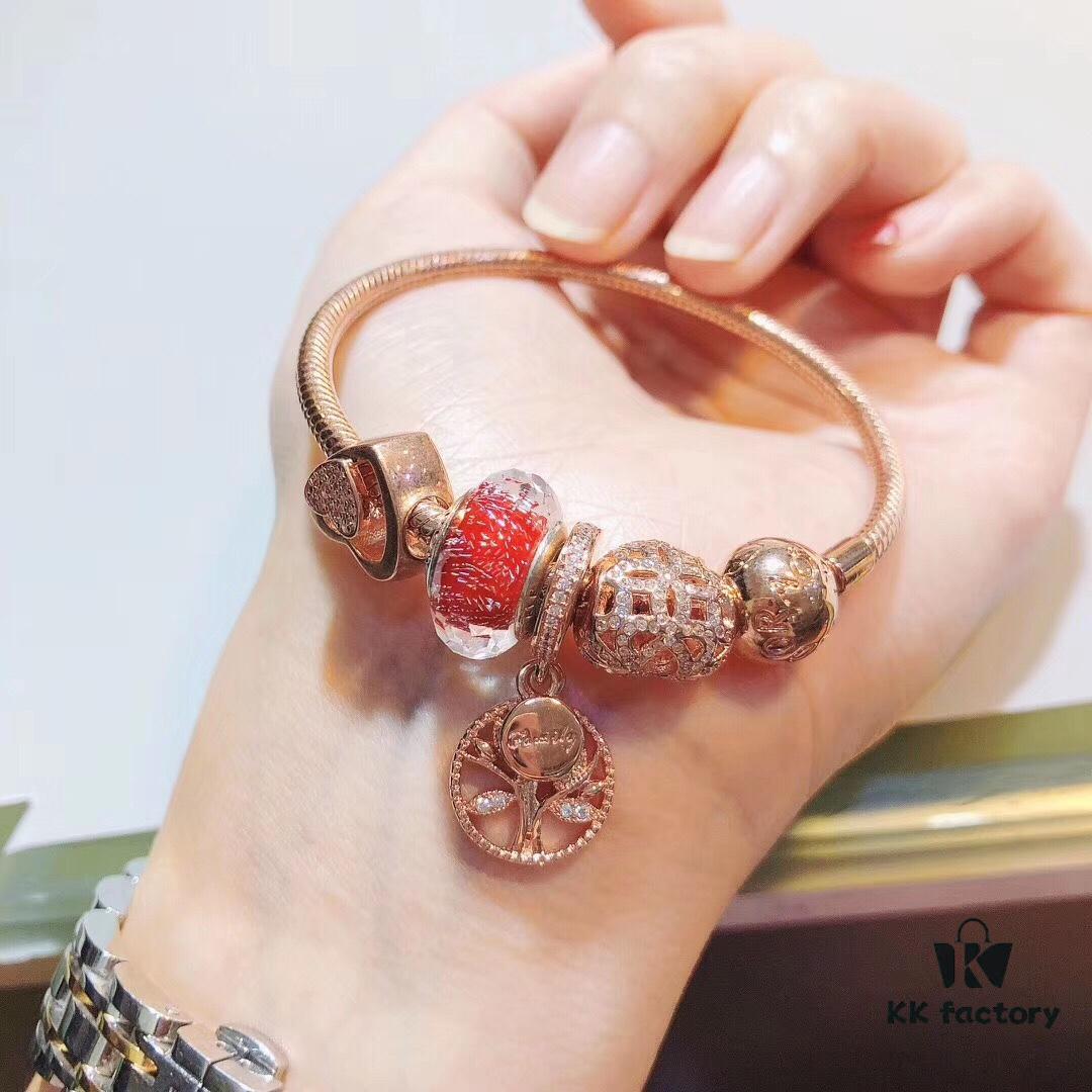 692fe57e99f2d84055c8c29c Pandora Thailand Imported Genuine Red Rose Olive Tree Pendant - ZP Material, Gold-Plated Murano Glass with Hollow Heart Design