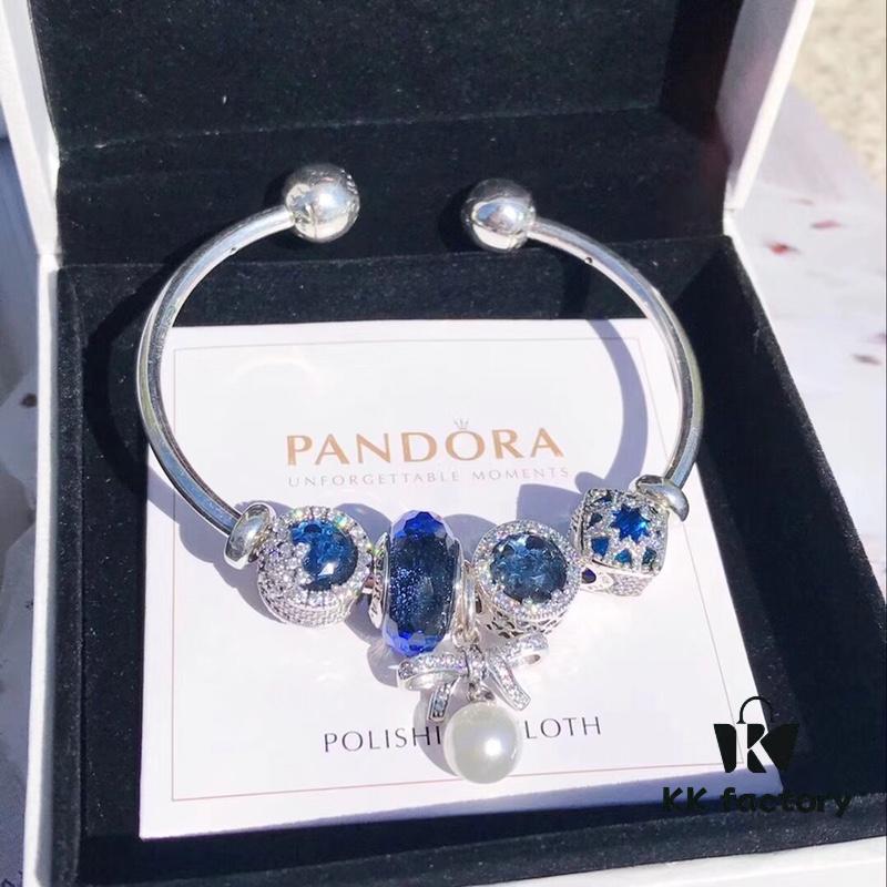 692fe58899f2d84055c8c2ae Pandora Blue Pearl Bow Knot Bracelet - New Arrival with Sparkling Blue Faceted Glass and Black Opal Cat's Eye