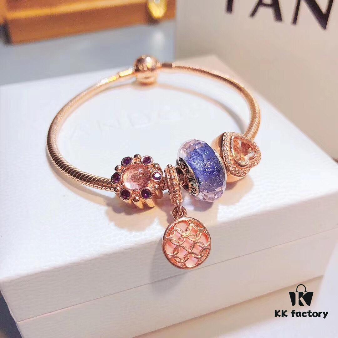 692fe58c99f2d84055c8c2b9 Pandora Silver Purple Rose Love Totem New Arrival! ZP-Certified, Thai-Imported Faceted Glass with Rose Medal, Cat's Eye Heart Pendant on S925 Snake Chain
