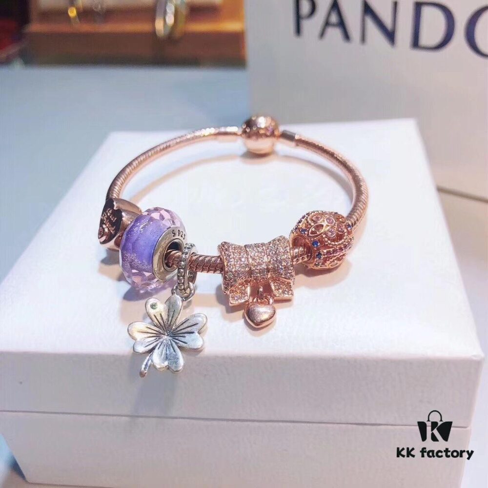 692fe5b999f2d84055c8c2f8 Pandora Rose Lavender Purple Clover New Arrival! High-Quality Replica with Authentic Materials, Lavender-Colored Faceted Glass, Rose Purse, Rose Heart, Rose Motif, Flower Pendant