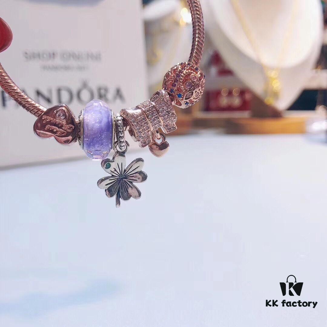 692fe5bc99f2d84055c8c2fe Pandora Rose Lavender Purple Clover New Arrival! High-Quality Replica with Authentic Materials, Lavender-Colored Faceted Glass, Rose Purse, Rose Heart, Rose Motif, Flower Pendant