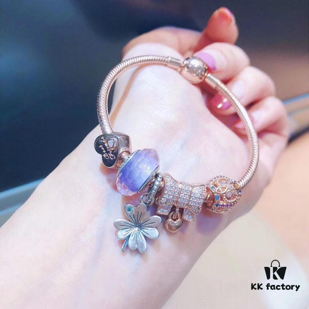 692fe5bd99f2d84055c8c300 Pandora Rose Lavender Purple Clover New Arrival! High-Quality Replica with Authentic Materials, Lavender-Colored Faceted Glass, Rose Purse, Rose Heart, Rose Motif, Flower Pendant