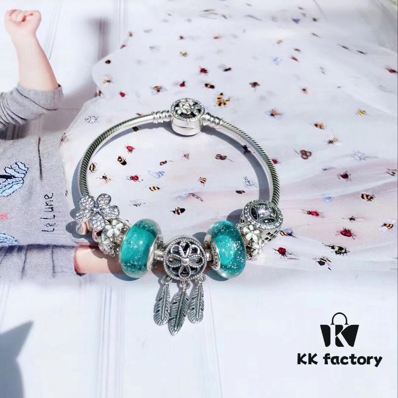 692fe61199f2d84055c8c38b Pandora Night Glow Mint Dreamcatcher New Arrival! Crafted with genuine counter materials, perfectly replicating the original design, quality comparable to official retail. Features night-glow mint glass beads, fully diamond-encrusted daisy flower beads, lucky coin beads, enamel daisy spacer beads, accented with a meaningful dreamcatcher pendant. Made in S925 silver and comes with official retail packaging!