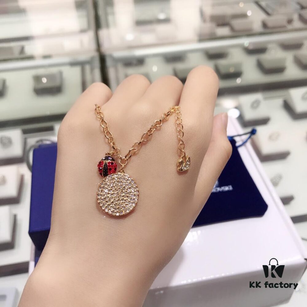 Swarovski 2019 Red Ladybug Hoop Necklace, Cute and Sweet Gift for Girlfriend, Flawless and Full of Vitality