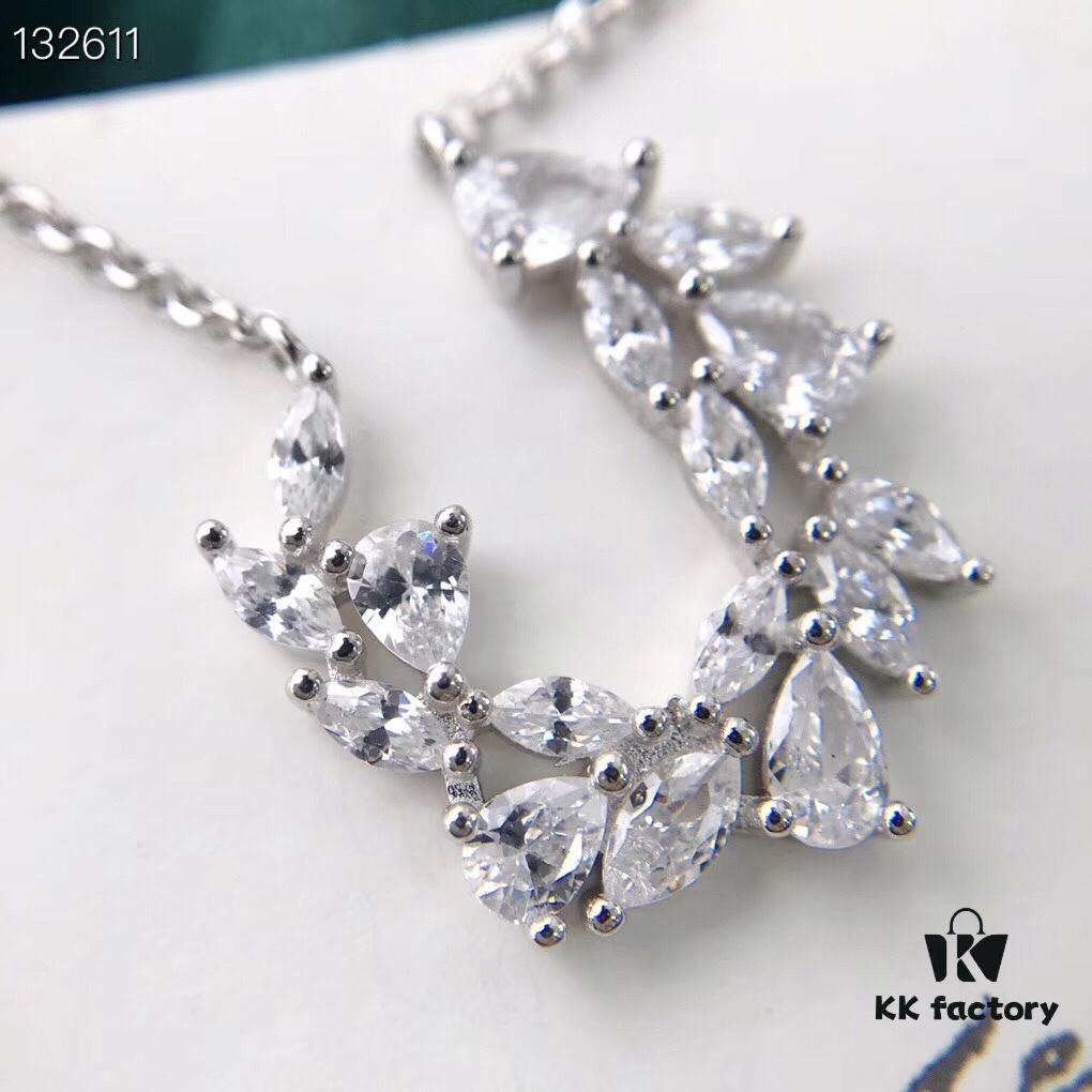 692fe63e99f2d84055c8c3ea APM Wheat Ear Adjustable Necklace, 925 Sterling Silver with Swarovski Crystals, Elegant and Hypoallergenic, Dual Chain 32cm with Customizable Length