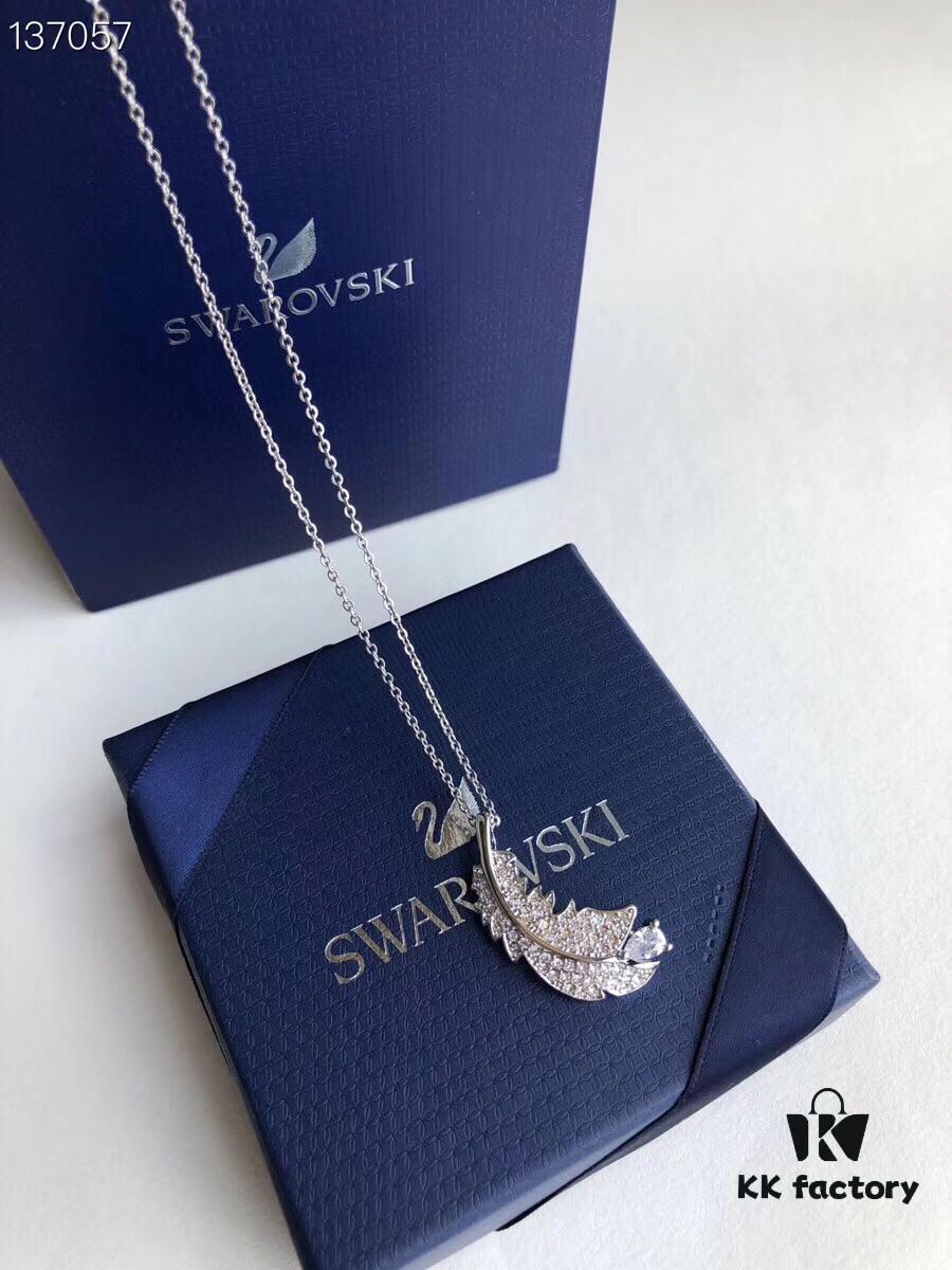 Swarovski 2019 New Feather Necklace with Rupert's Drop Crystal, Elegant and Versatile Pendant Jewelry for Women