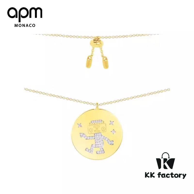 692fe64799f2d84055c8c3f8 APM Monaco Gold-Tone Sterling Silver Crystal-Encrusted Dancing Robot Necklace