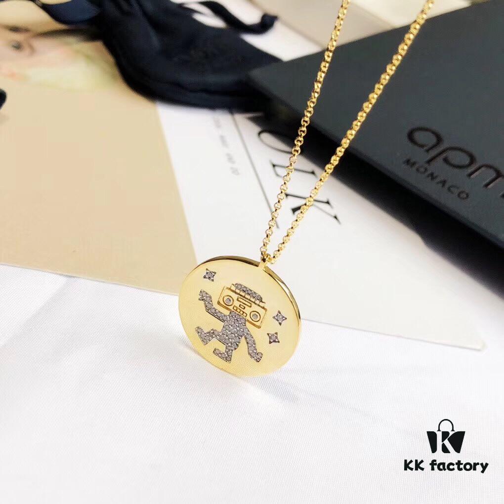 692fe64999f2d84055c8c3fa APM Monaco Gold-Tone Sterling Silver Crystal-Encrusted Dancing Robot Necklace