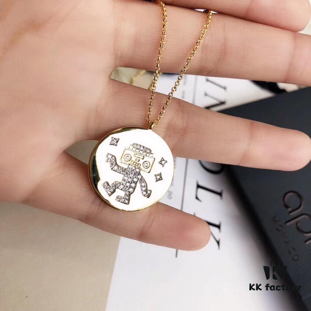 692fe64d99f2d84055c8c400 APM Monaco Gold-Tone Sterling Silver Crystal-Encrusted Dancing Robot Necklace