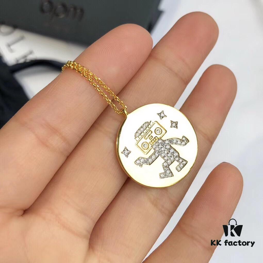 692fe65899f2d84055c8c416 APM Monaco Gold-Tone Sterling Silver Crystal-Encrusted Dancing Robot Necklace