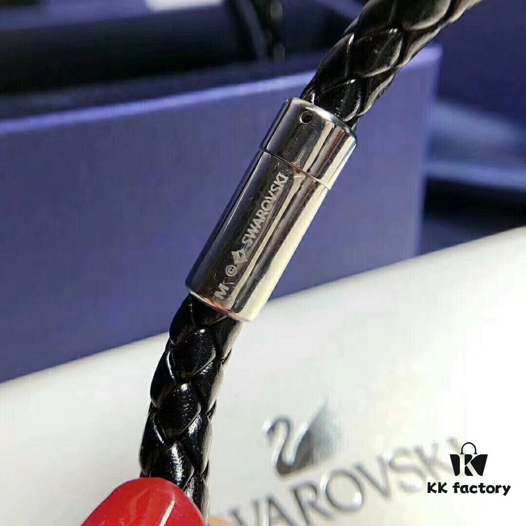 Swarovski Couple's Black Leather Cord Lucky Charm Bracelet