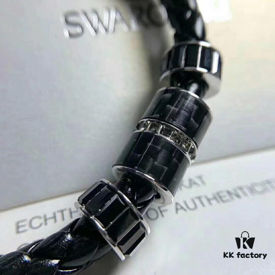 Swarovski Couple's Black Leather Cord Lucky Charm Bracelet