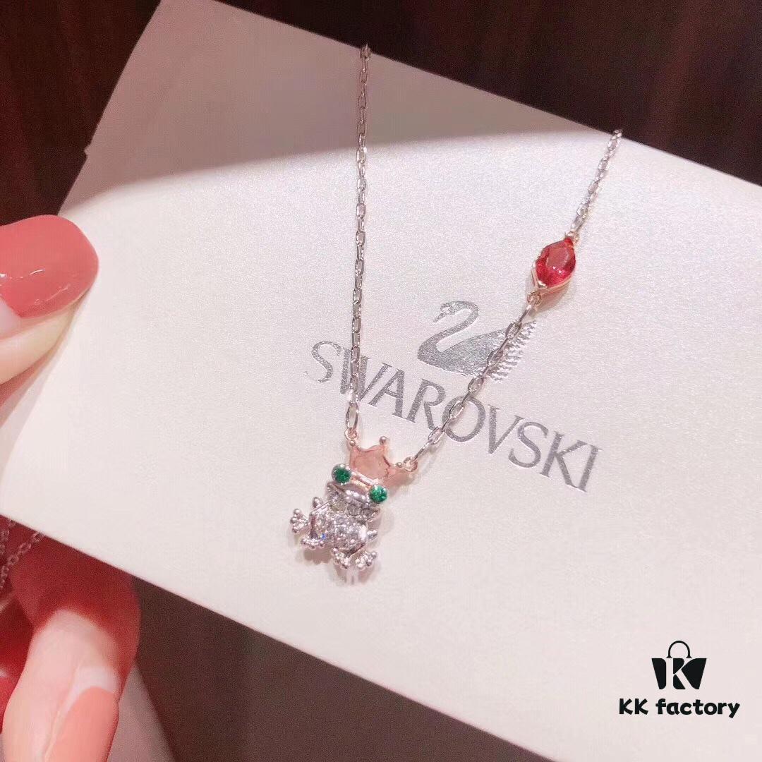692fe69199f2d84055c8c48e Swarovski Frog Prince Sparkling Necklace, New Cute Frog Pendant Necklace, Playful and Charming, Original Gold-Plated Material with Authentic Logo Engraving