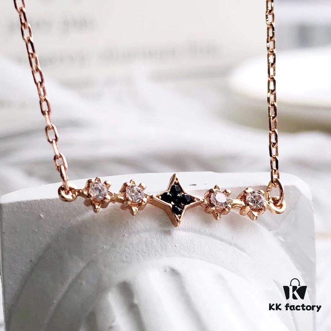 692fe69d99f2d84055c8c49f Summer Stylish Choker – Same Style as Jiang Shuying, Swarovski Star and Moon Dual Pendant Necklace with 18K Rose Gold Plated Alloy Chain