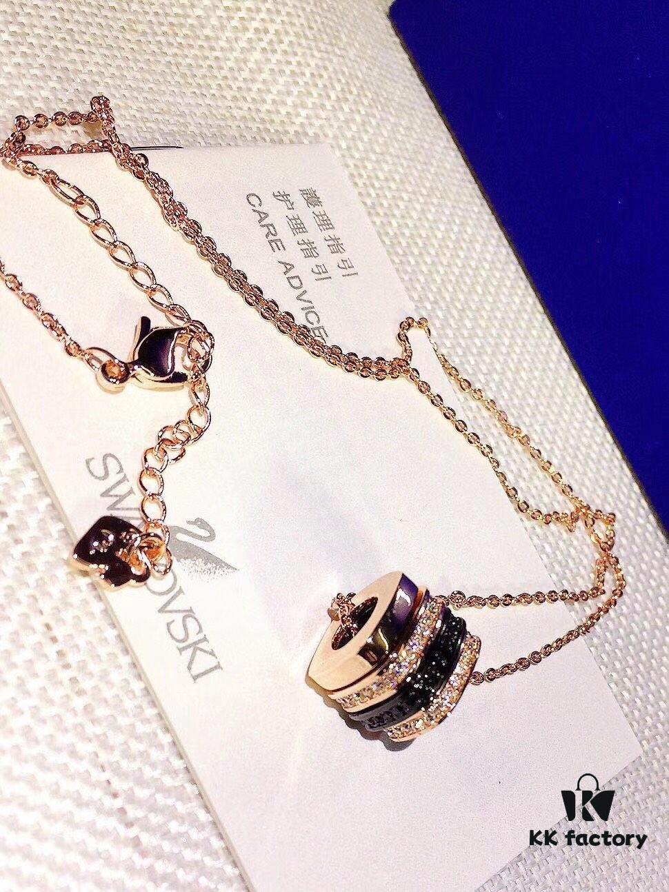 692fe69f99f2d84055c8c4a2 Swarovski Bvlgari-inspired Necklace - Triple Ring Design with Rhinestones, 18K Gold Plated Alloy, 38cm Chain