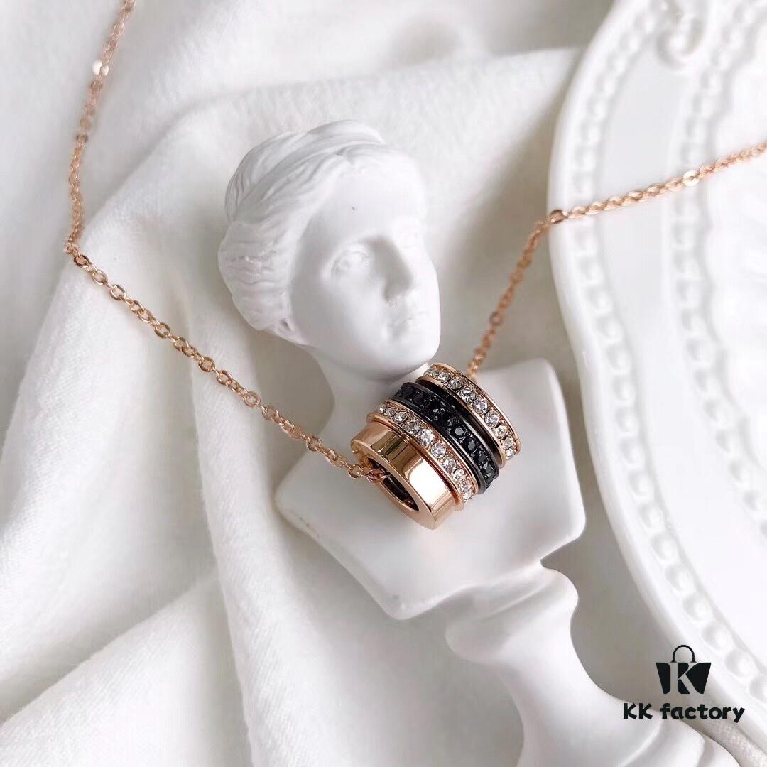 692fe69f99f2d84055c8c4a3 Swarovski Bvlgari-inspired Necklace - Triple Ring Design with Rhinestones, 18K Gold Plated Alloy, 38cm Chain