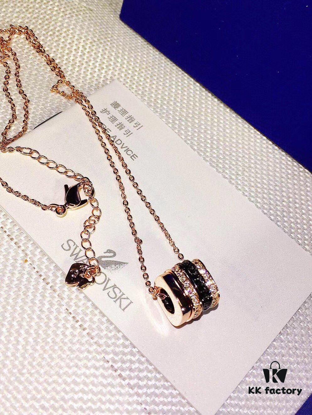 692fe6a199f2d84055c8c4a4 Swarovski Bvlgari-inspired Necklace - Triple Ring Design with Rhinestones, 18K Gold Plated Alloy, 38cm Chain
