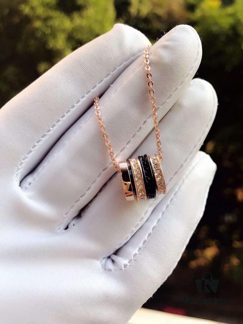 692fe6a199f2d84055c8c4a5 Swarovski Bvlgari-inspired Necklace - Triple Ring Design with Rhinestones, 18K Gold Plated Alloy, 38cm Chain