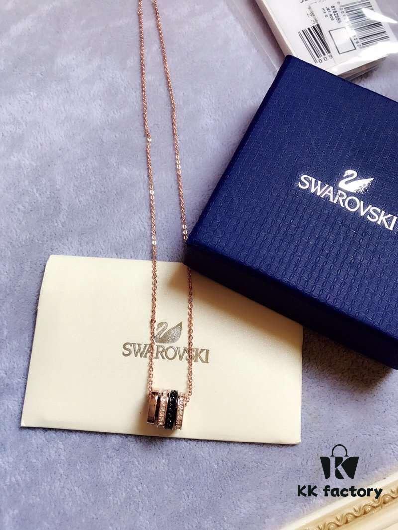 692fe6a399f2d84055c8c4a8 Swarovski Bvlgari-inspired Necklace - Triple Ring Design with Rhinestones, 18K Gold Plated Alloy, 38cm Chain