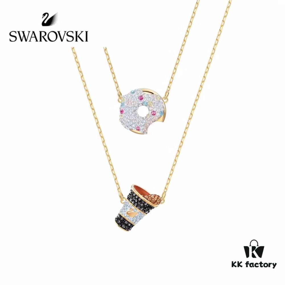 692fe6a799f2d84055c8c4ae Swarovski NICEST Latest Donut 🍩 Coffee ☕️ Pendant Necklace, Stylish and Adorable Dual-Wear Design