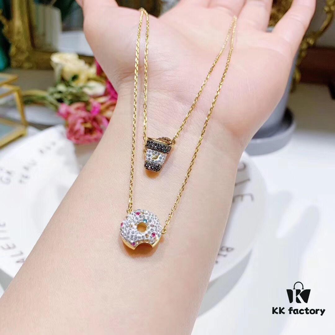 692fe6a999f2d84055c8c4b0 Swarovski NICEST Latest Donut 🍩 Coffee ☕️ Pendant Necklace, Stylish and Adorable Dual-Wear Design