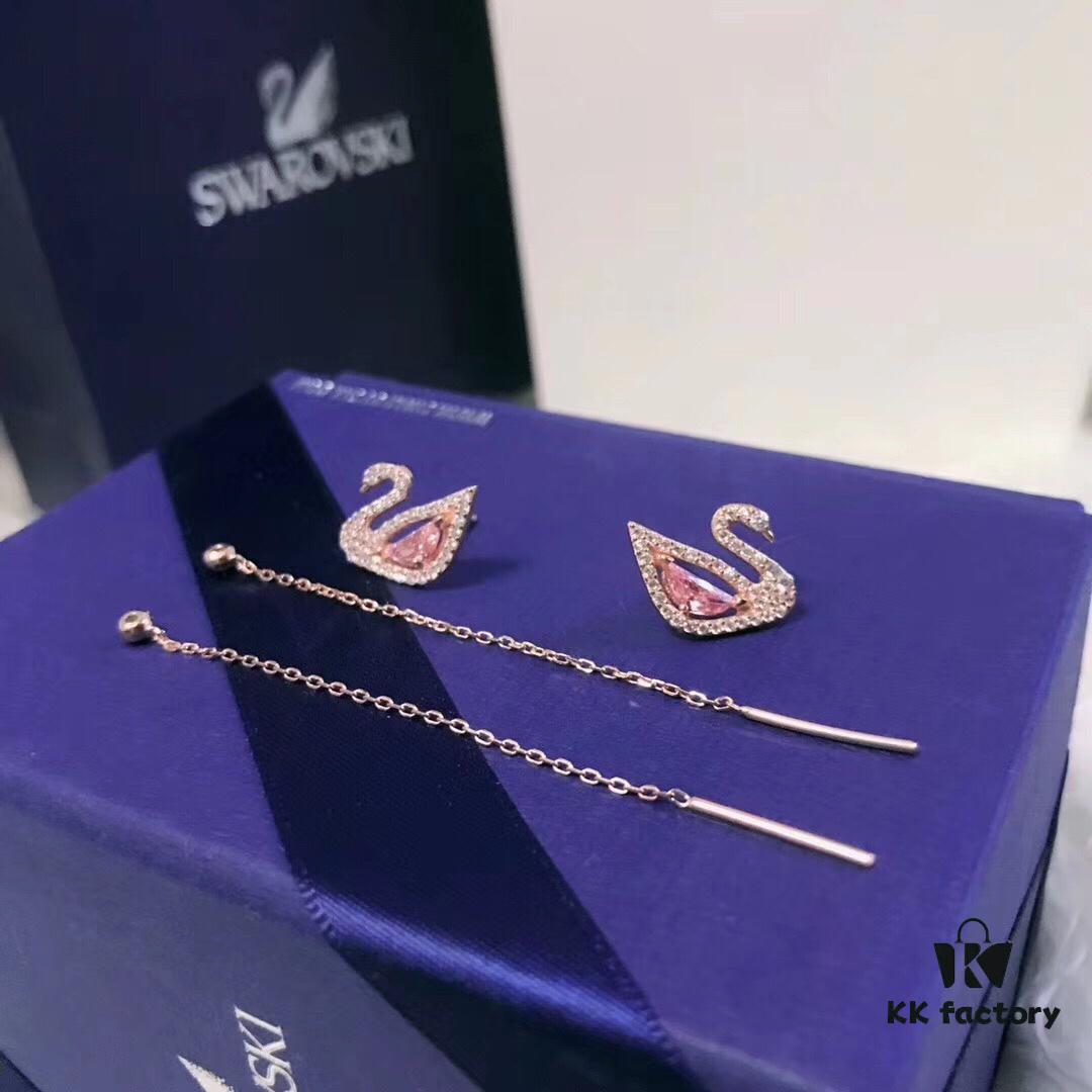 692fe6ba99f2d84055c8c4c6 Swarovski DAZZLING SWAN Romantic Swan Earrings - Fresh and Charming Pink Crystal Pendant Studs, Wearable in Multiple Ways