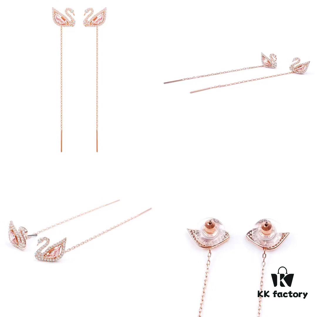 692fe6bb99f2d84055c8c4c7 Swarovski DAZZLING SWAN Romantic Swan Earrings - Fresh and Charming Pink Crystal Pendant Studs, Wearable in Multiple Ways