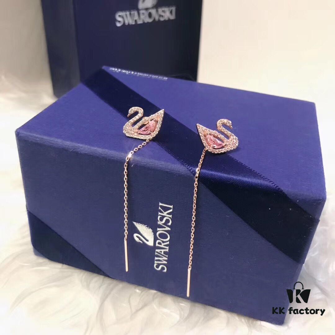 692fe6c399f2d84055c8c4d1 Swarovski DAZZLING SWAN Romantic Swan Earrings - Fresh and Charming Pink Crystal Pendant Studs, Wearable in Multiple Ways