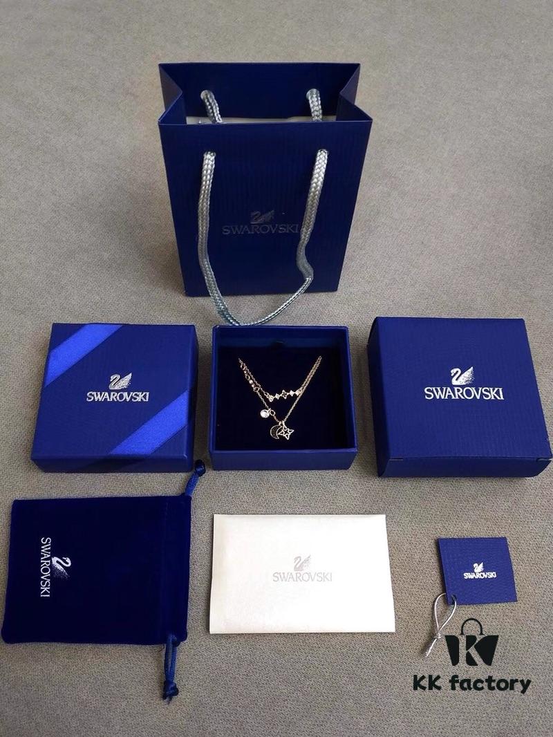 692fe70299f2d84055c8c559 Swarovski Swarovski Star and Moon Necklace, Goblin Matching Style Collar Chain, Rose Gold Plated